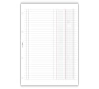 Ricambi Forati RINFORZATI A4 per Quaderno ad Anelli, Partita Doppia 2 Colonne, 40 Fogli, 100g, con Rinforzo