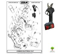RICAMBI ORIGINALI LISAM PER FORBICE TL 37 - Lama, Perno centrale, Batteria ecc