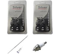 ricambio 2 Catene da 64 Maglie Passo 0.325" Spessore 058" 1.5mm, per Motoseghe Scoppio 26cc 43cc Set Ricambio 2 Catena + 1 Tubetto di Grasso Lubrificante + Lima affilacatena + Candela L7T