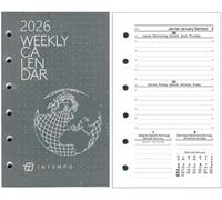 RICAMBIO 2026 CALENDARIO WEEKLY SETTIMANALE 6 fori Small 7,7x12,7 cm intempo + Omaggio segnalibro