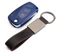 Ricambio Chiave per Telecomando Compatibile per Fiat Grande Punto Evo Panda Bravo Stilo 500 L e Lancia Y Musa Guscio con Lama 3 Tasti(Con vano Batteria dietro BLU)