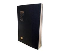 Ricambio Interno Agenda Intempo Giornaliero 2026 cm. 17x24 fasciata in cartoncino nero - pagine avorio taglio oro + Omaggio Penna a scatto e segnalibro