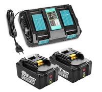 Ricambio per caricatore Makita da 18 V con batteria, 2 pezzi BL1850B 5,0 Ah compatibile con BL1860B BL1850B BL1850 BL1840 BL1830, per caricatore doppio Makita DC18RD DC18SF (2XBL1850 e DC18RD)