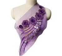 Ricami di Ricamo, Tessuto di Pizzo a Fiori Viola, Paillettes, Nappe, Abito Ricamato, Applicazioni, Colletto, Maglia, Toppa da Cucire for la Decorazione di Nozze, Abito Fai da Te