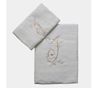 RICAMI FIORENTINI BALDI Asciugamani INIZIALI Ricamate, Set 2 Pezzi Spugna da Bagno, Viso+OSPITE, Asciugamani cifrati in Spugna di Cotone 100% Made in Italy (Lettera I)