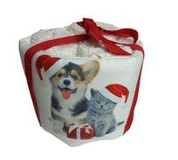 RICAMI FIORENTINI BALDI Cestino per bagno con 3 lavette in spugna. Cotone 100%. Idea regalo Natale. (Cestino lavette cane gatto)