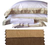 RICAMI FIORENTINI BALDI Completo Letto Cotone 100% con Doppia Balza in Raso di Cotone. Anche su Misura. Prodotto Artigianale Toscano. Matrimoniale Super Maxi. (Caramello/Marrone)