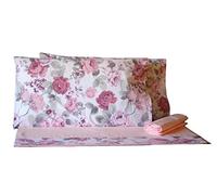 RICAMI FIORENTINI BALDI Completo Letto “Rose Venere” Cotone 100%. Lenzuolo sopra + sotto Angoli + federe a Sacco. Anche su Misura. Prodotto Artigianale Toscano (Matrimoniale Maxi, Rosa)
