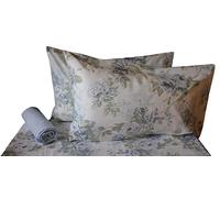 RICAMI FIORENTINI BALDI Lenzuolo-copriletto con Doppia rovescia, Cotone 100% Set Completo con Lenzuolo sopra + sotto Angoli+federe. Prodotto Artigianale Toscano. (Azzurro. Singolo Maxi)
