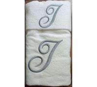 RICAMI FIORENTINI BALDI Set Asciugamani con Iniziale, Spugna di Cotone 100% 400 gr/mq, 2 Pezzi: Viso+ ospite. Idea Regalo. (Lettera I) Grigio