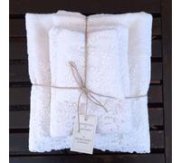 RICAMI FIORENTINI BALDI Set Asciugamani con Pizzo. Spugna di Cotone 100% 450 gr/mq. 5 Pezzi: 2 Viso+2 ospite + 1 Telo Doccia. Idea Regalo. (Nuvola, Bianco, 5 Pezzi)