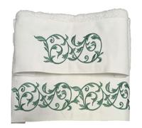 RICAMI FIORENTINI BALDI Set asciugamani ricamati per bagno. Cotone 100%, 420 gr/mq. 2 pezzi: 1 per viso e 1 per bidet. Idea regalo. (Edera, panna-verde)