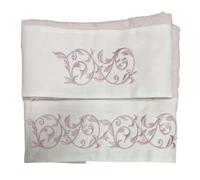 RICAMI FIORENTINI BALDI Set asciugamani ricamati per bagno. Cotone 100%, 420 gr/mq. 2 pezzi: 1 per viso e 1 per bidet. Idea regalo. (Edera, rosa-rosa)