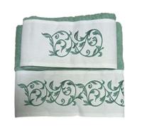 RICAMI FIORENTINI BALDI Set asciugamani ricamati per bagno. Cotone 100%, 420 gr/mq. 2 pezzi: 1 per viso e 1 per bidet. Idea regalo. (Edera, verde-verde)