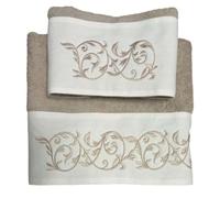 RICAMI FIORENTINI BALDI Set asciugamani ricamati per bagno. Cotone 100%, 420 gr/mq. 2 pezzi: 1 per viso e 1 per bidet. Idea regalo. (Edera, beige-beige)