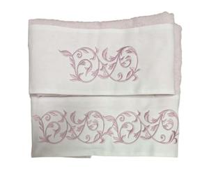 RICAMI FIORENTINI BALDI Set asciugamani ricamati per bagno. Cotone 100%, 420 gr/mq. 2 pezzi: 1 per viso e 1 per bidet. Idea regalo. (Edera, rosa-rosa)