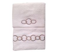 RICAMI FIORENTINI BALDI Set Asciugamani Ricamati, Spugna di Cotone 100% 420 gr/mq, 2 Pezzi: 1 Viso+1 ospite. Idea Regalo. Prodotto Artigianale Toscano (2 Pezzi Anelli, Panna-Beige)