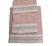 RICAMI FIORENTINI BALDI Set Asciugamani Ricamati, Spugna di Cotone 100% 550 gr/mq, 5 Pezzi: 2 Viso+2 ospite + 1 Telo Doccia. Idea Regalo. Prodotto Artigianale Toscano (5 Pezzi Esse, Rosa)