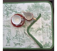 Ricami Fiorentini Baldi Set colazione con tovaglietta americana e tovagliolo. 100% Cotone toile de jouy. Prodotto Artigianale Toscano (americana, verde)
