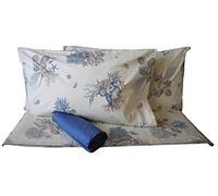 Ricami fiorentini Completo Lenzuolo/copriletto Leggero, con Doppia rovescia, soffice Cotone 100% Percalle. Modello DEDALUX. Prodotto Artigianale Toscano. (Blu. Singolo Maxi)