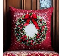 Ricamo A Punto Croce Per Cuscino, Ghirlanda di Natale Punto Croce Kit da Ricamare Prestampato 45x45cm Cuscino Ricamato a Mano con Punto Croce Set Fai da te per Principianti