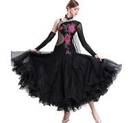 Ricamo Ballroom Dancing Abiti per Le Donne Manica Asimmetrica Waltz Modern Dancing Professional Tango Performance Abbigliamento per Prestazioni Mesh Splice Salsa Dance Vestiti,Rose Flower,M