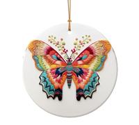 Ricamo colorato farfalla stampa ceramica pendente rotondo per gli ornamenti di viaggio per la decorazione domestica ornamento di Natale