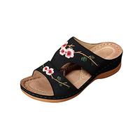 Ricamo Fiore Zeppa Tacco Sandali Moda Donna Estate Signore Scarpe Donna Pantofola Calzature per le Donne Pantofole, Nero , 40.5 EU
