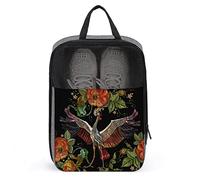Ricamo Gru Rosa Classica Bocciolo di Rosa Arte Borse per Scarpe da Viaggio Borsa per Scarpe Impermeabile Grande Borsa per Scarpe per Uomo Donna, Valigia da Viaggio Organizer per Scarpe con Ce