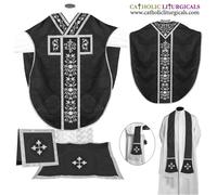 Ricamo IHS - Casula NERA, set di paramenti e massa stile St. Philip Neri