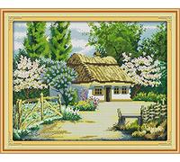 Ricamo Punto Croce Starter Kit, Alberi della casa, Kit Attrezzi Punto Croce Filo da Ricamo ColoriRicamo Morbidi Cotone Floss Embroidery Starter Kit Regalo 40 * 50cm