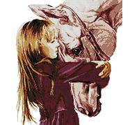Ricamo Punto Croce Starter Kit, Cavallo e Ragazza, Kit Attrezzi Punto Croce Filo da Ricamo ColoriRicamo Morbidi Cotone Floss Embroidery Starter Kit Regalo 40 * 50cm