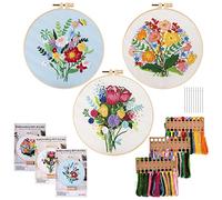 Ricamo Starter Kit, 3 Pezzi Set da Ricamo per Principianti, Kit di Pratica di Ricamo, Kit Punto Croce, Punto Croce Kit da Ricamare con Motivi Istruzioni Telaio Ricamo