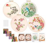 Ricamo Starter Kit: 4 Pezzi Kit per Ricamo, Kit Ricamo Principianti, Ricamo Starter Kit Set da Punto Croce, Set da Ricamo per Principianti Adulti, Ricamato con Motivo a Floreale e Telaio da Ricamo