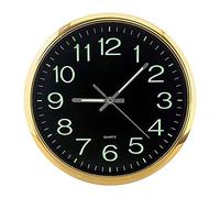 Ricardonty Grande orologio da parete luminoso rotondo da 12 pollici che brilla nel deCor interno scuro senza Tic-Tac - dorato