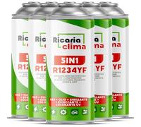 Ricaria Clima 5-in-1 - 5x refrigerante R1234yf per climatizzatori auto con olio, sigillante, tracciante UV e disidratante - Applicazione rapida - Protegge il compressore - 235 g per confezione