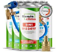 Ricaria Clima - Kit di ricarica per climatizzatori R1234yf - Fluido refrigerante 5 in 1 XL con olio, sigillante, colorante UV e disidratante + 4 bombole di gas di ricambio R1234yf con olio da 235 g