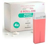 Ricarica Ceretta Rullo al Biossido di Titanio, Cera Depilatoria Roll On Professionale, Compatibilità Universale, Liposolubile Delicata e Protettiva, Per Tutti i Tipi di Pelle - 4 Cartucce da 100ml