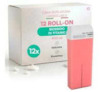 Ricarica Ceretta Rullo al Biossido di Titanio, Cera Depilatoria Roll On Professionale, Compatibilità Universale, Liposolubile Delicata e Protettiva, Per Tutti i Tipi di Pelle - 12 Cartucce da 100ml