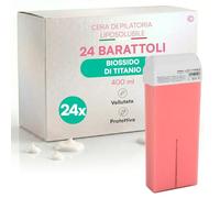 Ricarica Ceretta Rullo al Biossido di Titanio, Cera Depilatoria Roll On Professionale, Compatibilità Universale, Liposolubile Delicata e Protettiva, Per Tutti i Tipi di Pelle - 24 Cartucce da 100ml