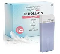 Ricarica Ceretta Rullo al Talco, Cera Depilatoria Roll On Professionale, Compatibilità Universale, Liposolubile Delicata e Rinfrescante Texture Morbida per Tutti i Tipi di Pelle - 12 Cartucce da 100ml