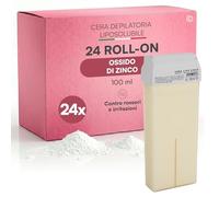 Ricarica Ceretta Rullo all'Ossido di Zinco, Cera Depilatoria Roll On Professionale, Compatibilità Universale, Azione Lenitiva per Pelli Sensibili Contro Irritazioni e Rossori - 24 Cartucce da 100ml