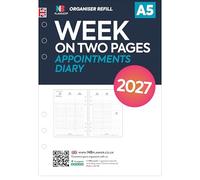 Ricarica per agenda 2027, formato A5, settimana su due pagine, da gennaio 2027 a dicembre 2027, compatibile con organizzatori a 6 anelli formato A5, 148 x 210 mm