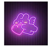 Ricaricabile per luci al neon Lampada a forma di coniglio con luci al neon a cuore, insegna a angelo(A,35cmx35cm)