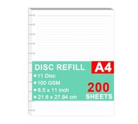 Ricariche di carta formato lettera, fogli sfusi A4 per TUL Custom Note-Take System Discbound Notebook Planner Insert, bianco, 200 fogli/400 pagine, a righe universitarie, 21,3 x 27,9 cm
