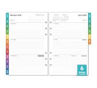 Ricariche per agenda settimanale e mensile 2026-2027: inserti A5 18 mesi per raccoglitori a 6 anelli, aprile 2026 - settembre 2027, carta spessa 100 g/m², inserti perforati a 6 fori con linguette