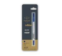 5 ricariche per penna a sfera Parker Quink Roller inchiostro blu pennino medi...