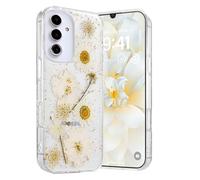 Riccase Custodia trasparente per Samsung Galaxy A05S, con veri fiori secchi, antiurto in morbido TPU protettivo bumper sottile glitterato carino floreale per Samsung A05S custodia per telefono,