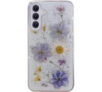 Riccase Custodia trasparente per Samsung Galaxy A26 5G, con veri motivi di fiori secchi, antiurto in morbido TPU protettivo bumper sottile glitterato carino floreale per Samsung A26 5G, fiore viola