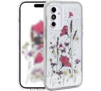 Riccase Custodia trasparente per Samsung Galaxy A27 5G con vero fiore secco, antiurto trasparente morbido TPU protettivo paraurti sottile glitter carino floreale per Samsung A27 5G custodia per